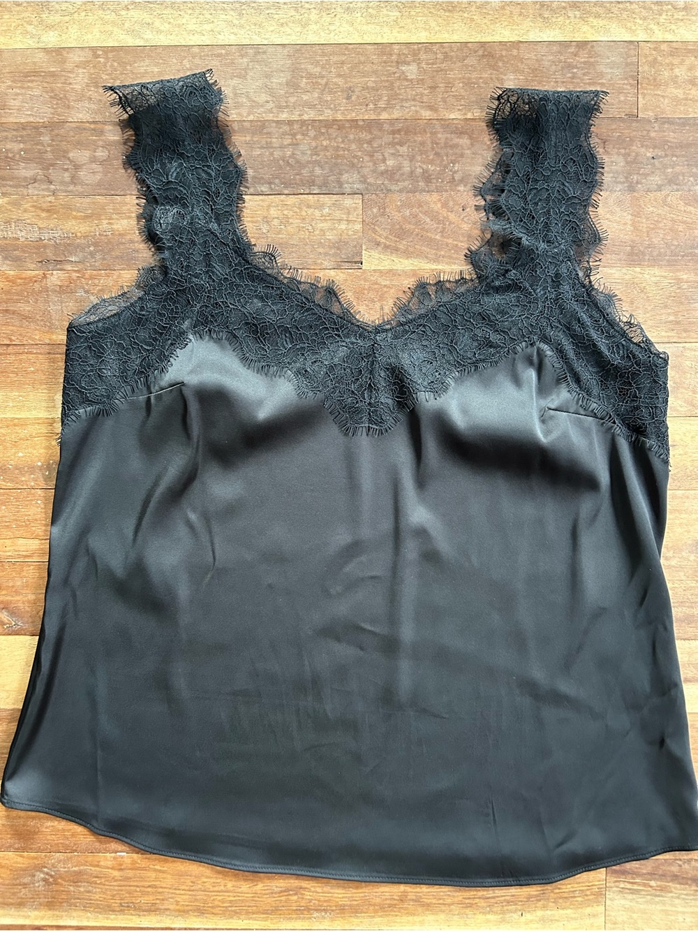 INC Black Lace-Trim Satin Cami M